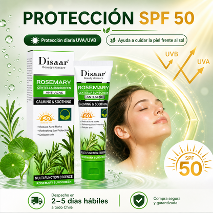 Protección SPF 50 UVA/UVB – Bloqueador Facial Disaar Anti-Acné