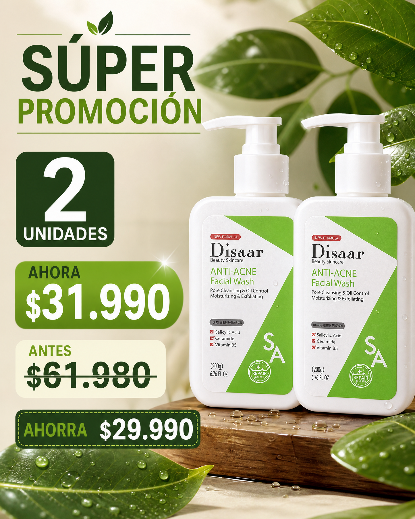 Disaar Jabón Anti-Acné - Pack Dúo 2 unidades, ahora $31.990 antes $61.980
