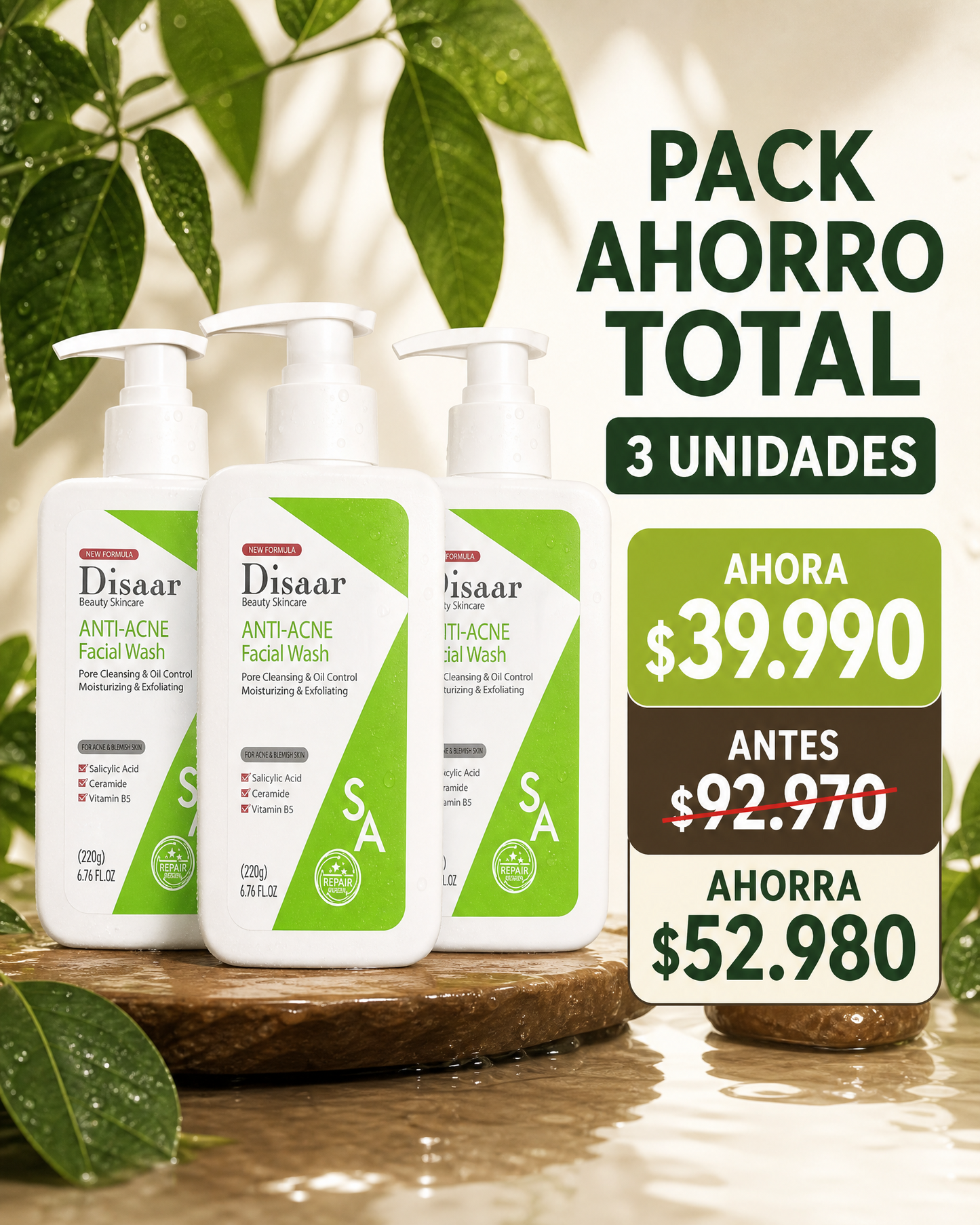 Disaar Jabón Anti-Acné - Pack Trío 3 unidades, ahora $39.990 antes $92.970