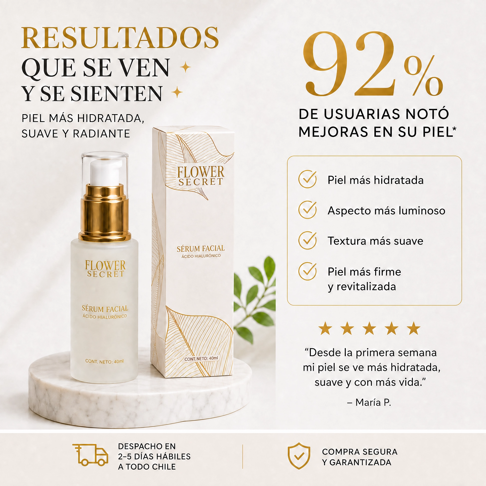 Flower Secret Sérum Facial con Ácido Hialurónico – resultados con uso constante