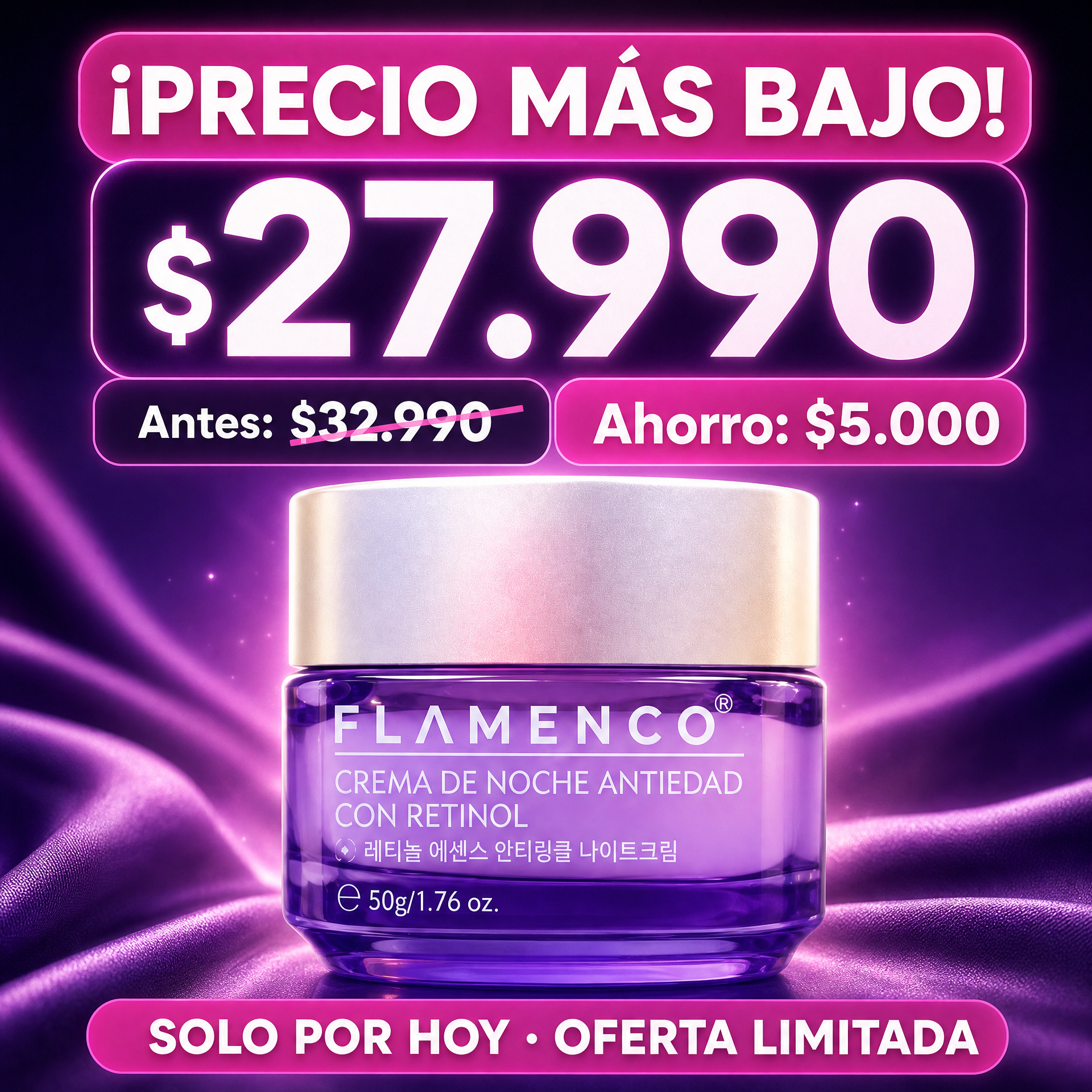 Flamenco Crema de Noche con Retinol - Pack Inicial 1 unidad, $27.990