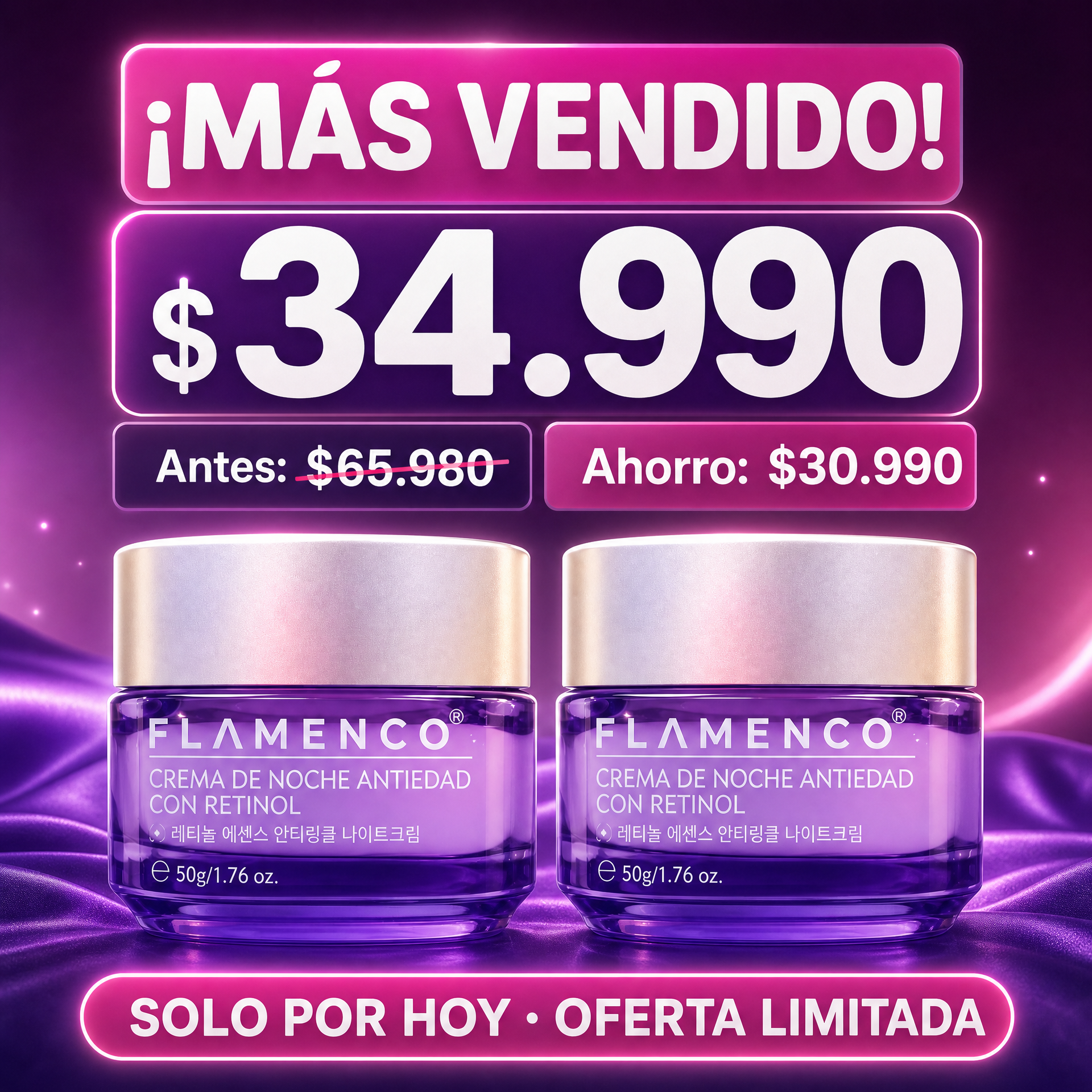 Flamenco Crema de Noche con Retinol - Pack Dúo 2 unidades, $34.990