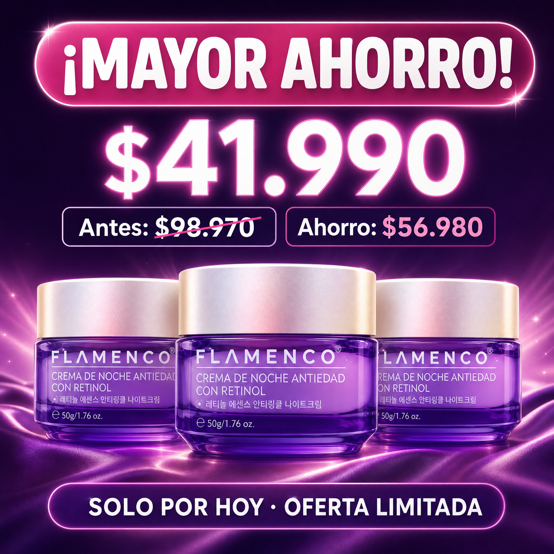 Flamenco Crema de Noche con Retinol - Pack Trío 3 unidades, $41.990