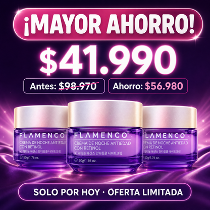 Flamenco Crema de Noche con Retinol - Pack Trío 3 unidades, $41.990