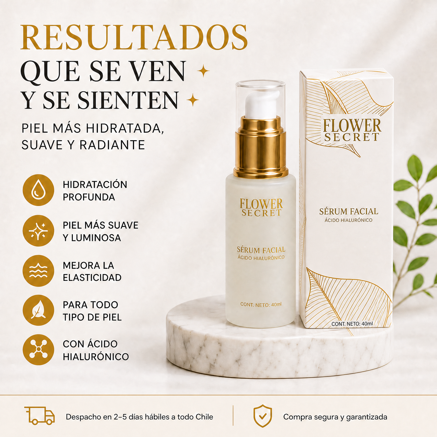 Flower Secret Sérum Facial con Ácido Hialurónico – hidratación profunda y piel más suave y luminosa