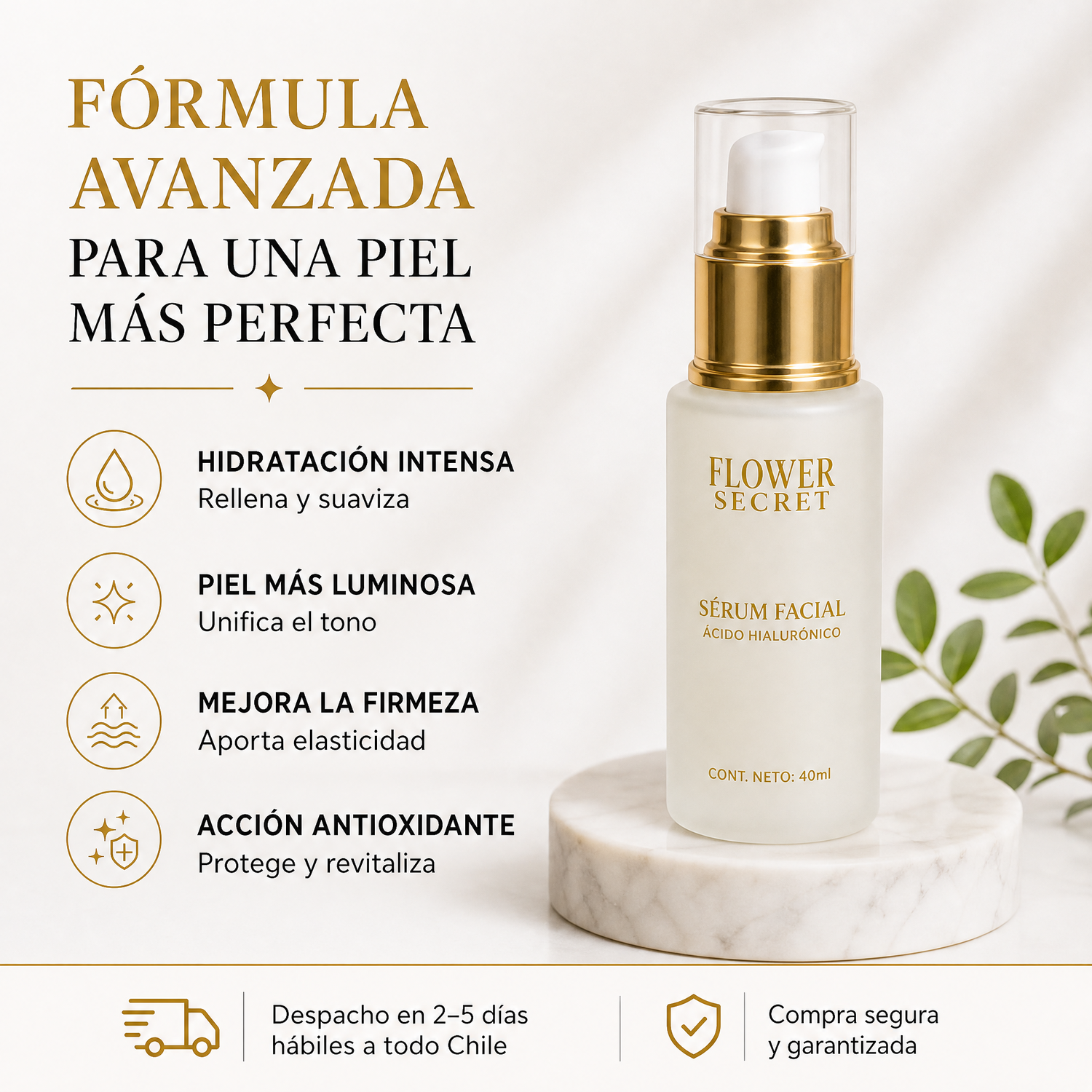 Fórmula avanzada Flower Secret Sérum Facial con Ácido Hialurónico