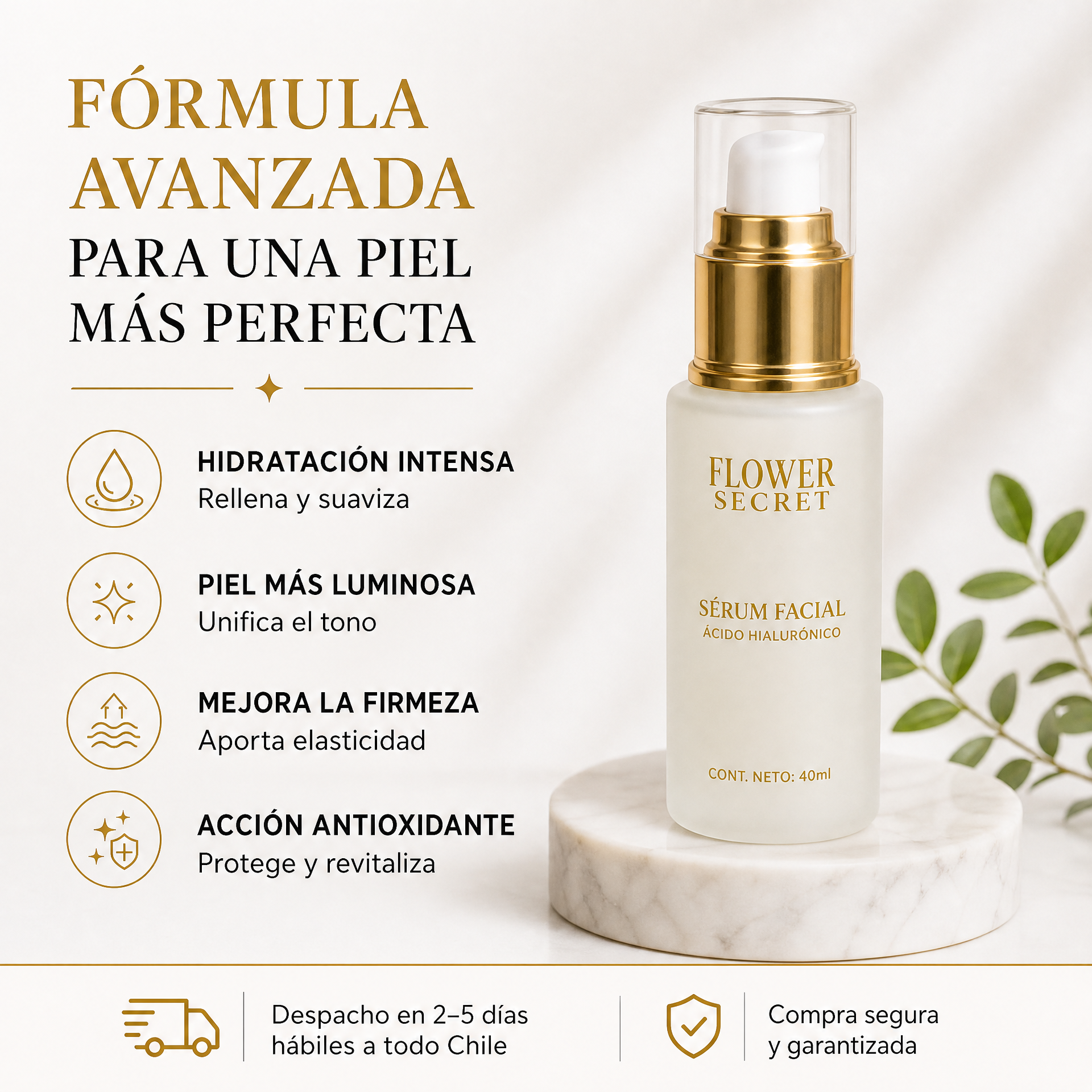 Fórmula avanzada Flower Secret Sérum Facial con Ácido Hialurónico