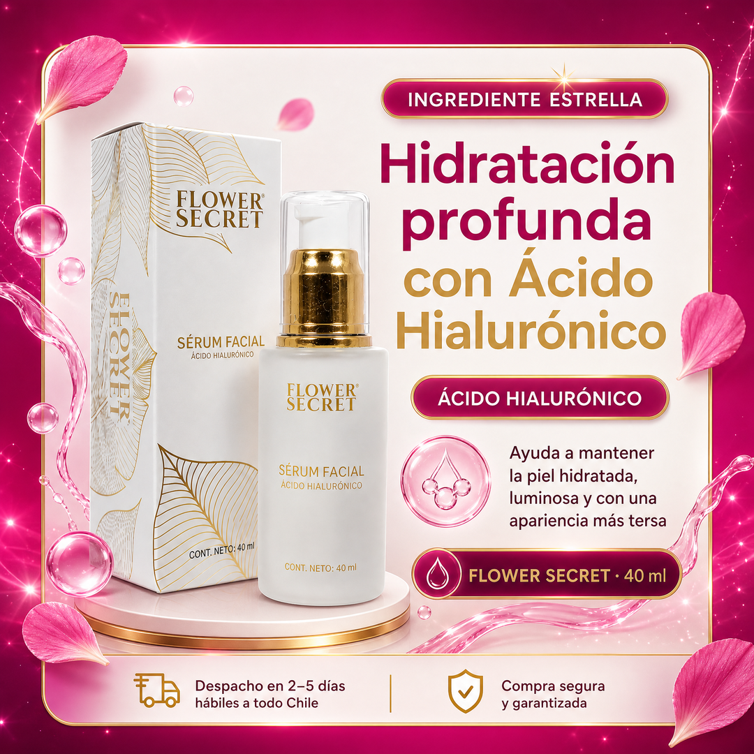 Ingrediente estrella: Hidratación profunda con Ácido Hialurónico – Flower Secret Sérum Facial, 40ml
