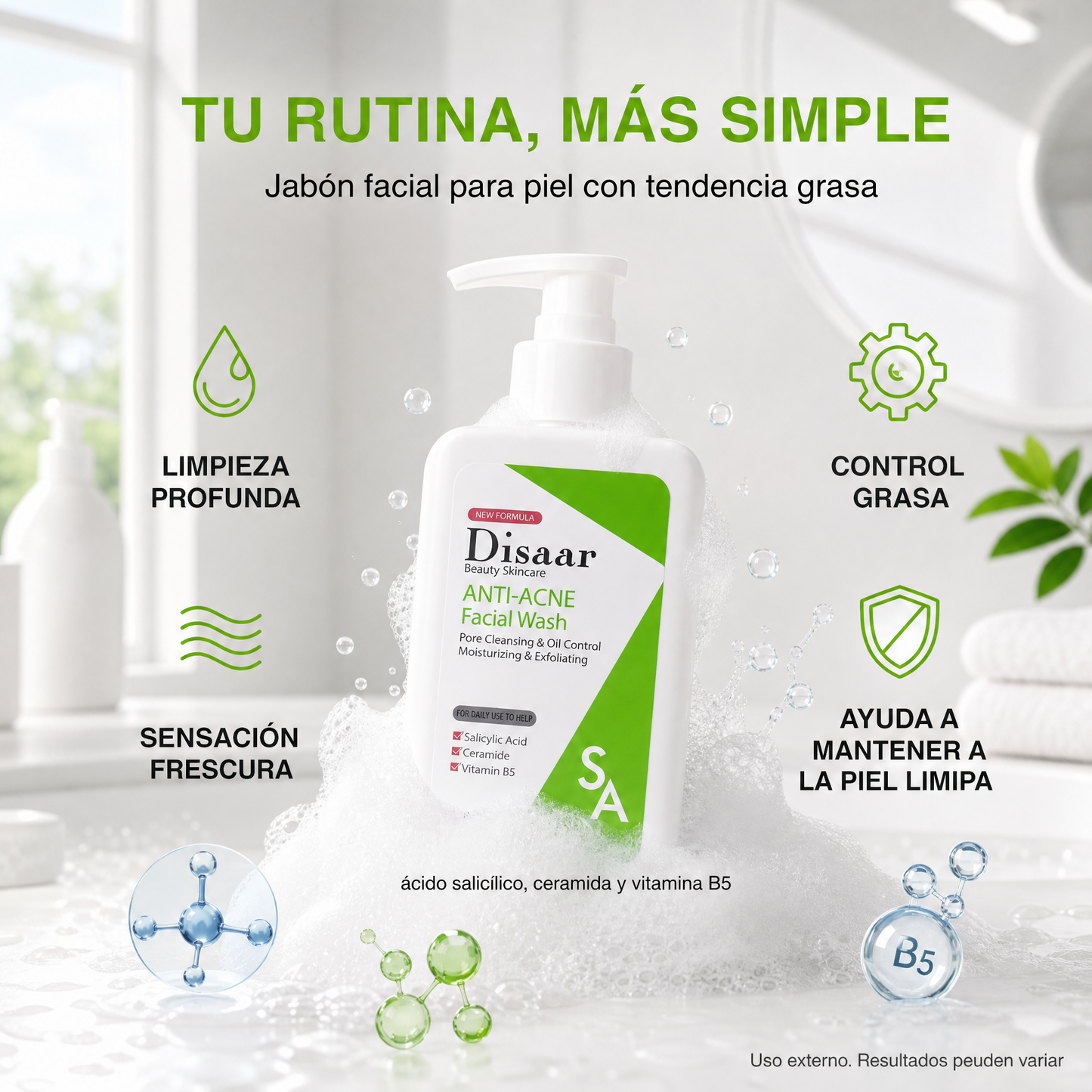 Disaar Jabón Anti-Acné - tu rutina más simple, limpieza profunda y control de grasa